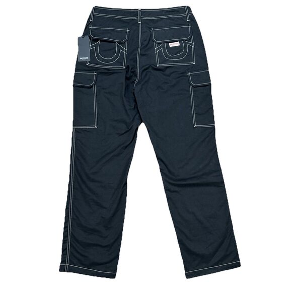 True Religion Jeans Baggy Cargo Pants Jet Black Pockets 108335 Relaxed NWT 34x31 - Picture 1 of 6